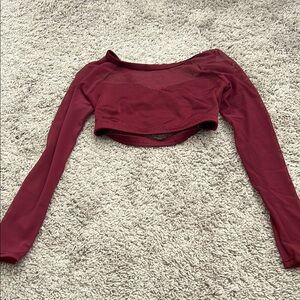 Body Wrappers Maroon Red Long Sleeve Cropped Dance Top